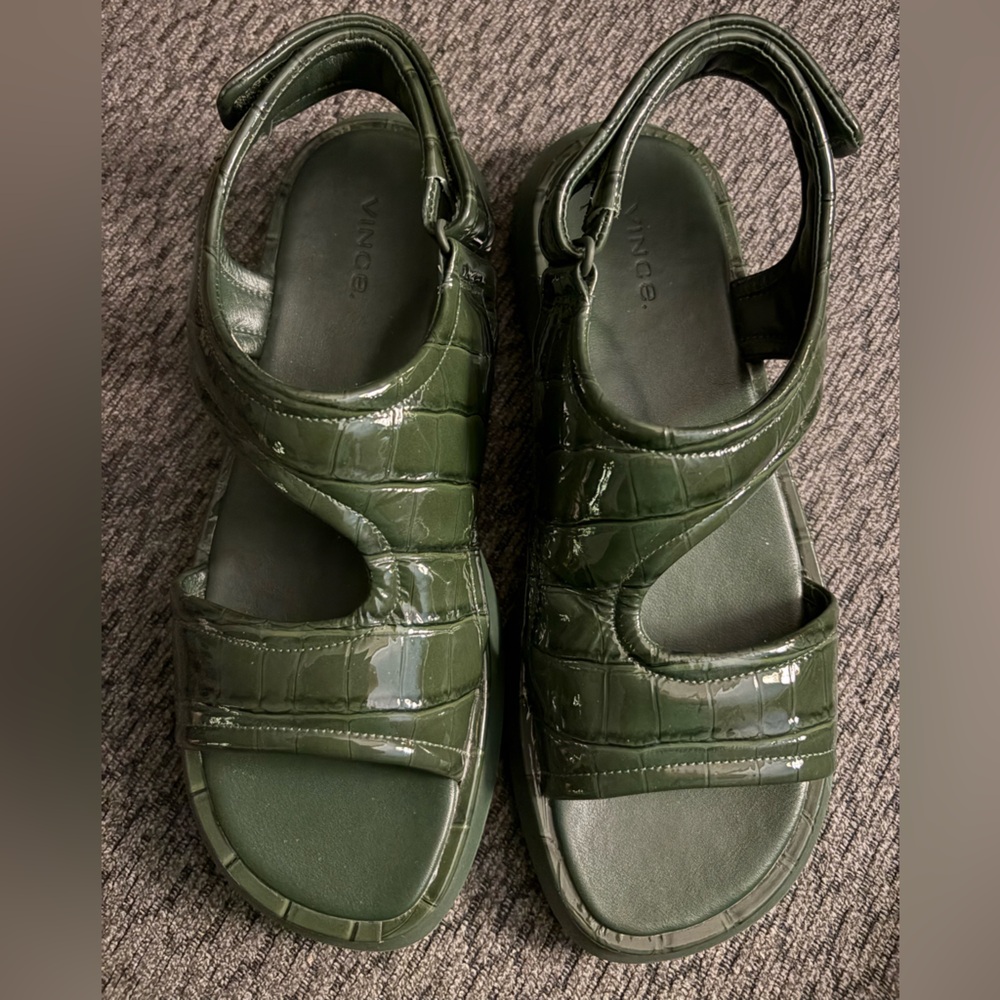 Vince Fresca Sandal in Olive Green Croc-Print Leather Women’s 7.5 - Picture 6 of 16